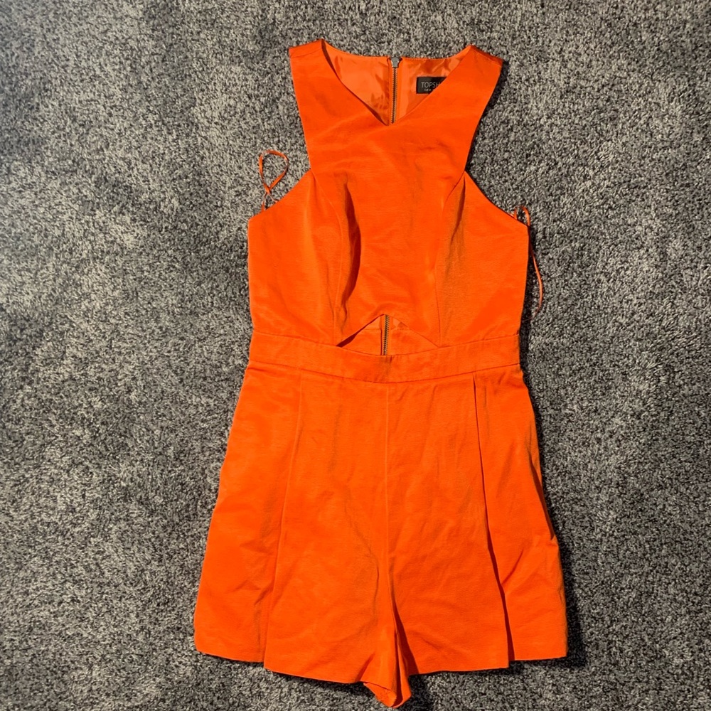 Topshop orange romper with cutout & zipper detail